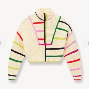 STAUD | Cropped Hampton Sweater in Cream Rainbow | Size S